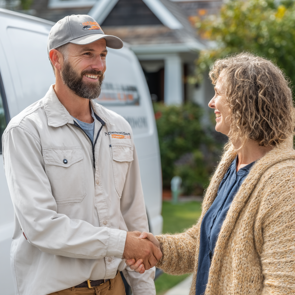 Technician shaking hands with customer