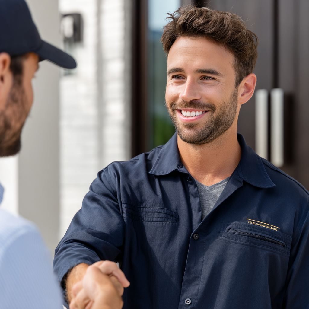 Technician shaking hands with a customer