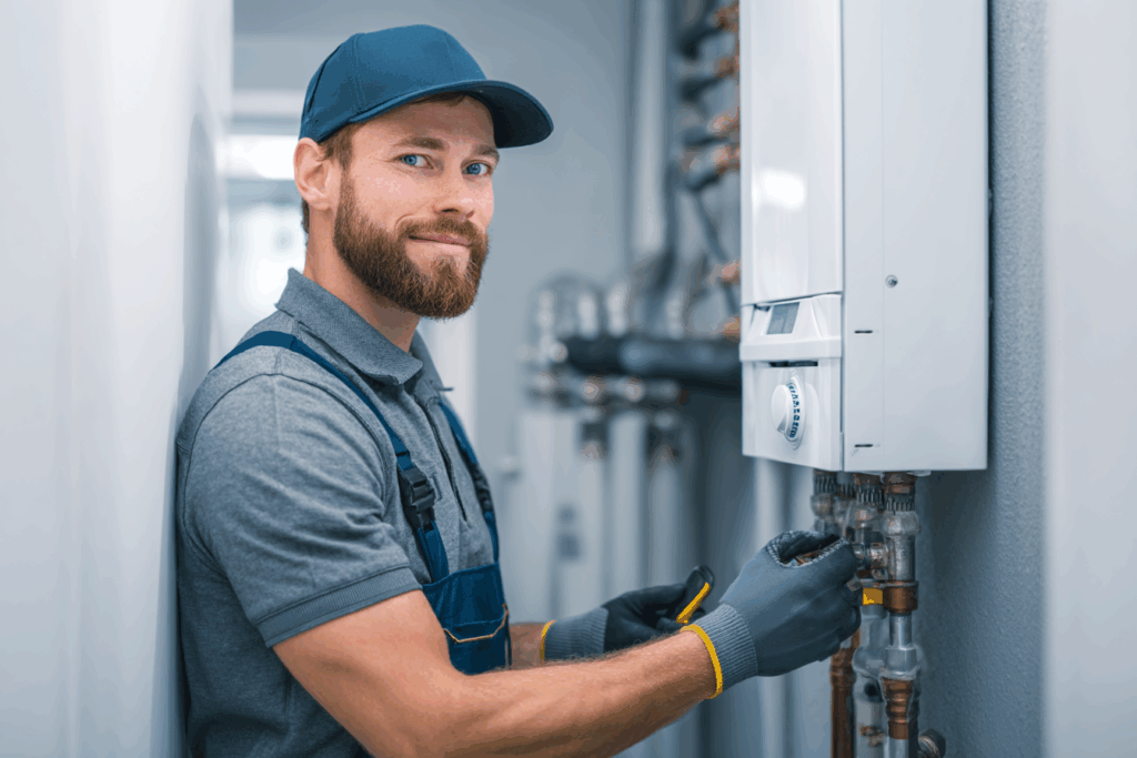 Professional plumber at work